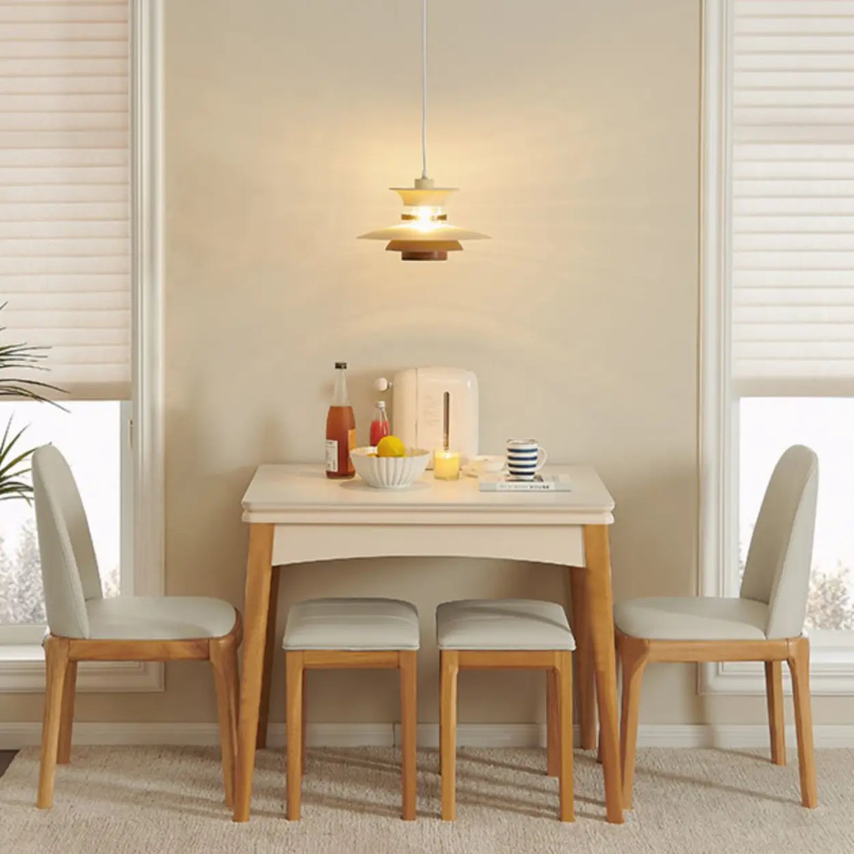 Nordic Rectangular Extendable Chalk Stone Dining Table Image - 1