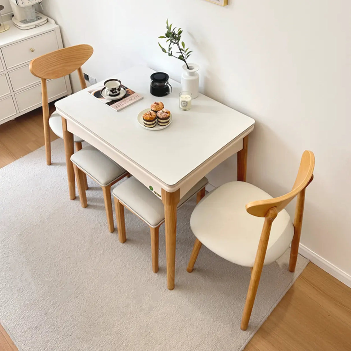 Nordic Rectangular Extendable Chalk Stone Dining Table Image - 2