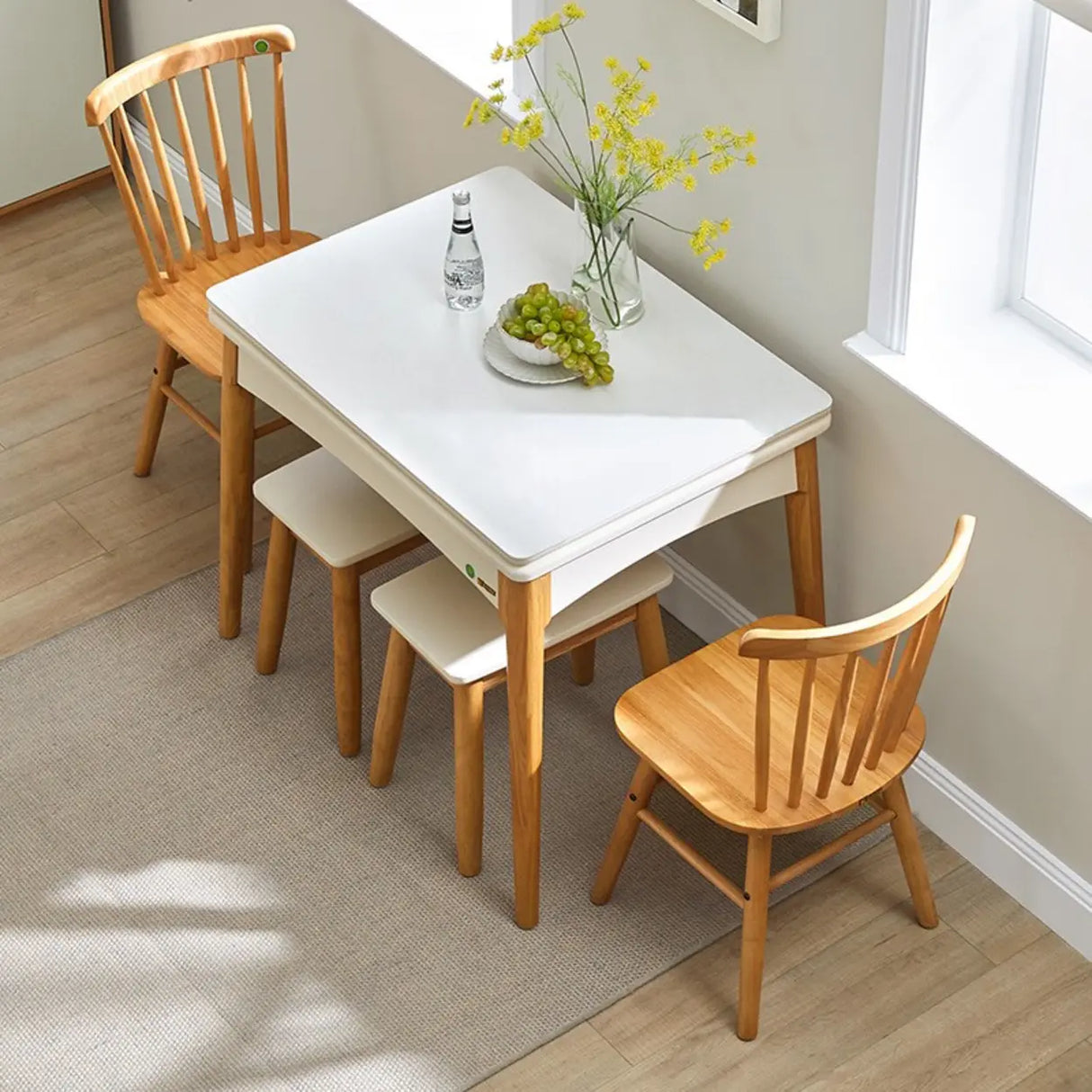 Nordic Rectangular Extendable Chalk Stone Dining Table Image - 3