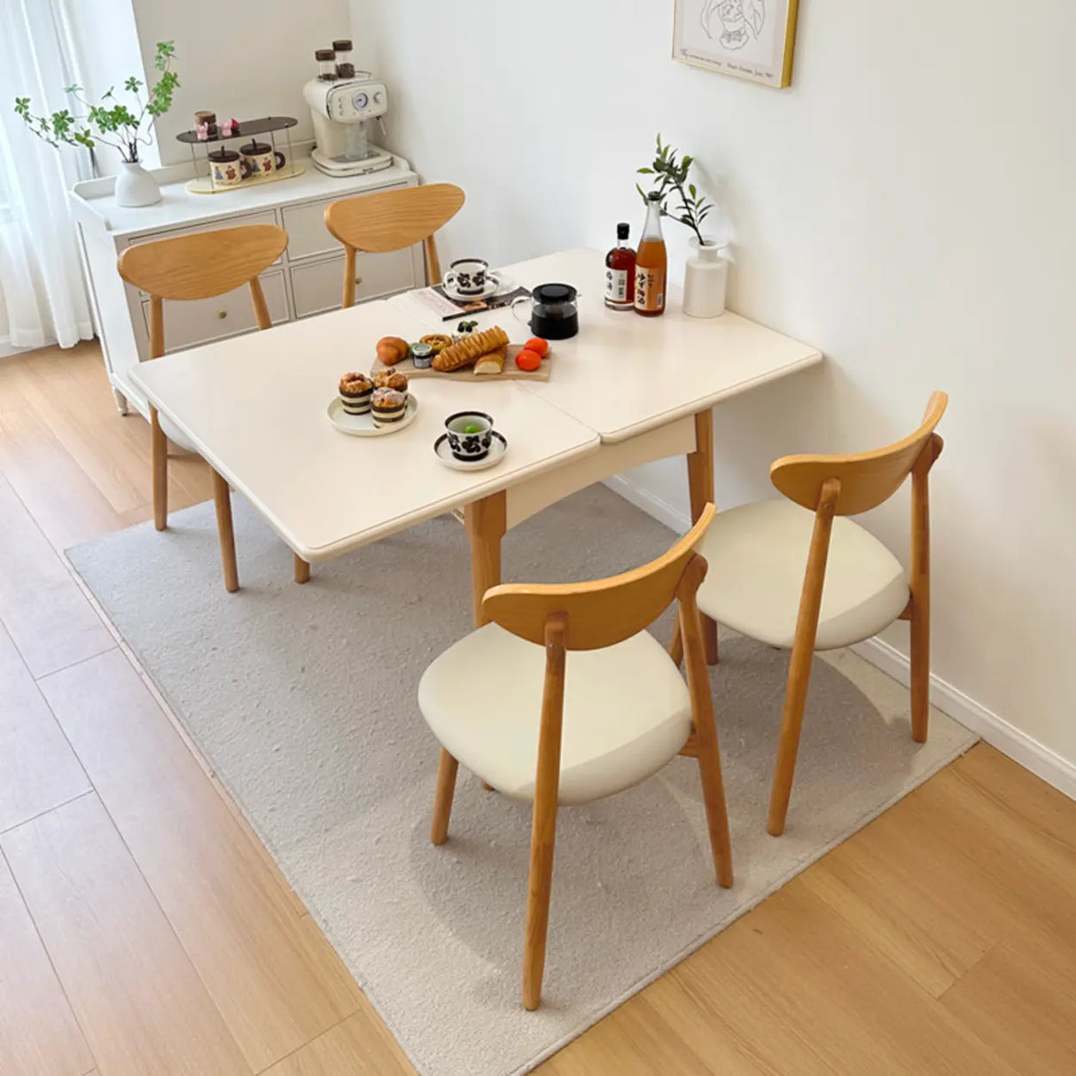 Nordic Rectangular Extendable Chalk Stone Dining Table Image - 4