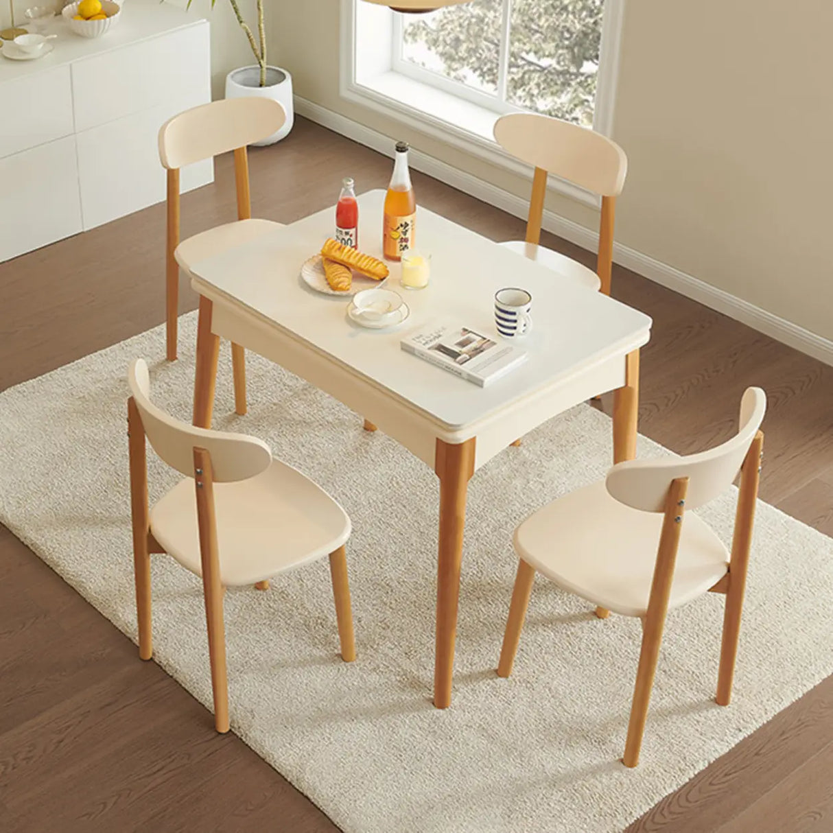 Nordic Rectangular Extendable Chalk Stone Dining Table Image - 5