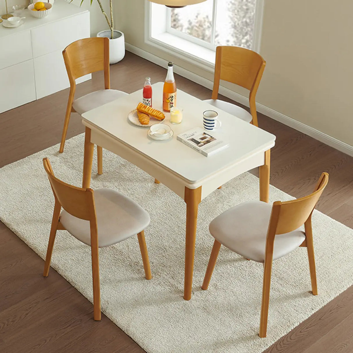 Nordic Rectangular Extendable Chalk Stone Dining Table Image - 6