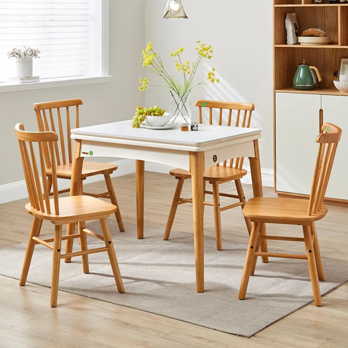 Nordic Rectangular Extendable Chalk Stone Dining Table Image - 7