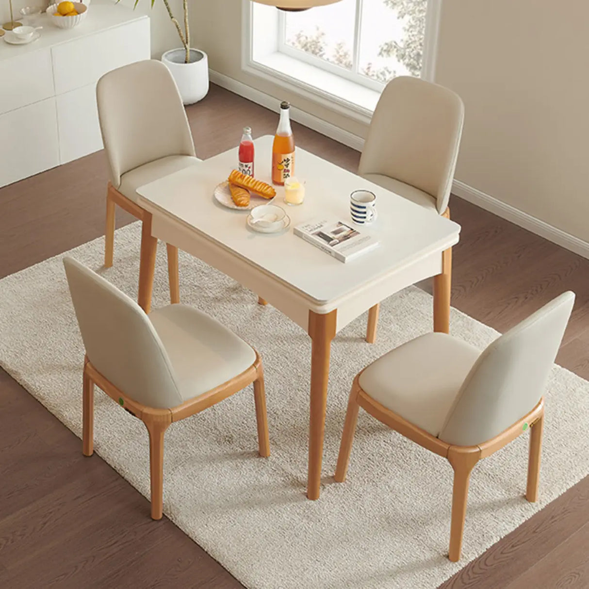 Nordic Rectangular Extendable Chalk Stone Dining Table Image - 8