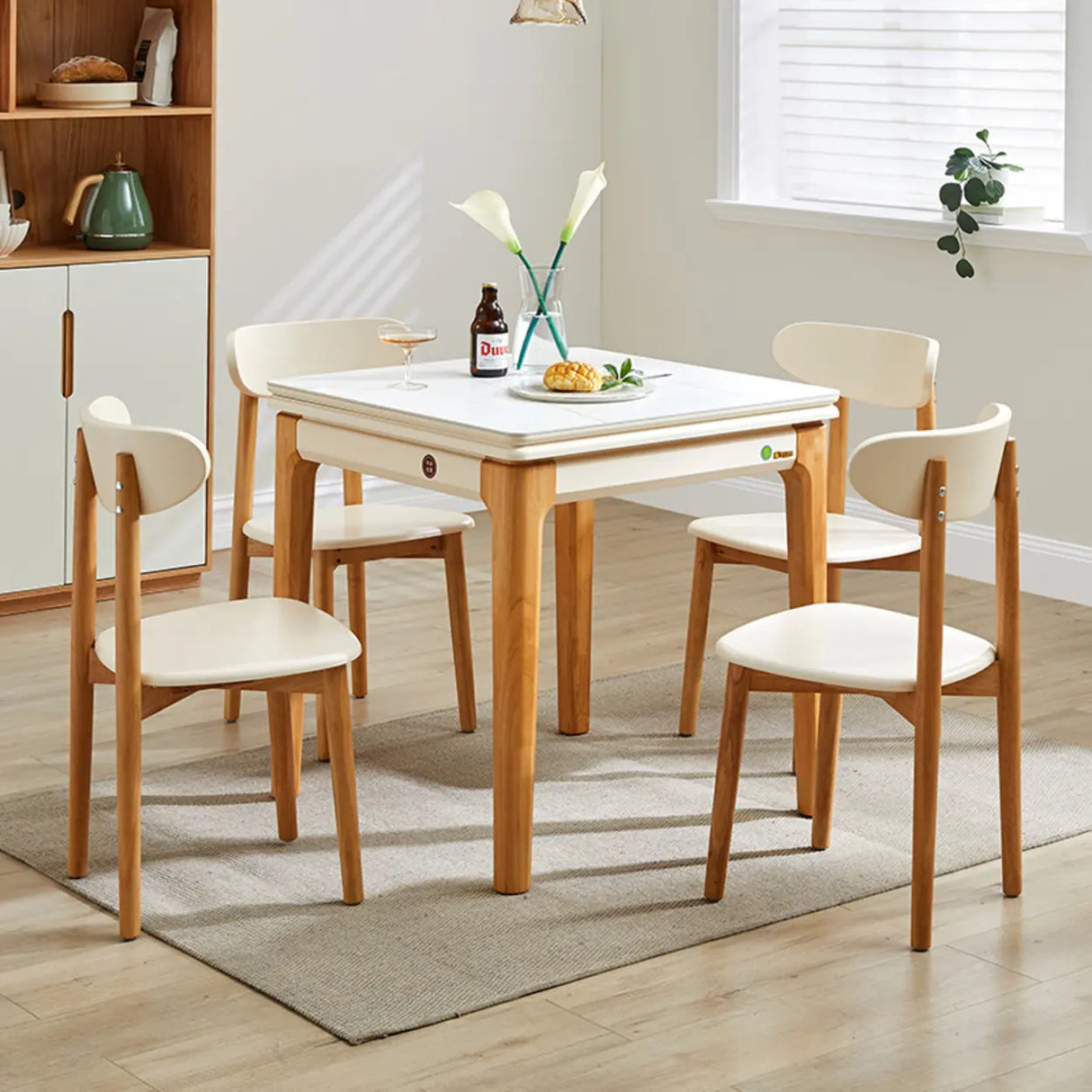 Nordic Rectangular Extendable Chalk Stone Dining Table Image - 9