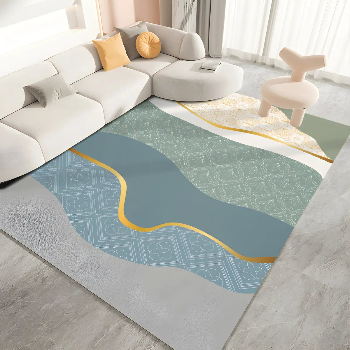 Nordic Rectangular Leather Colorblock Area Rug Image - 1
