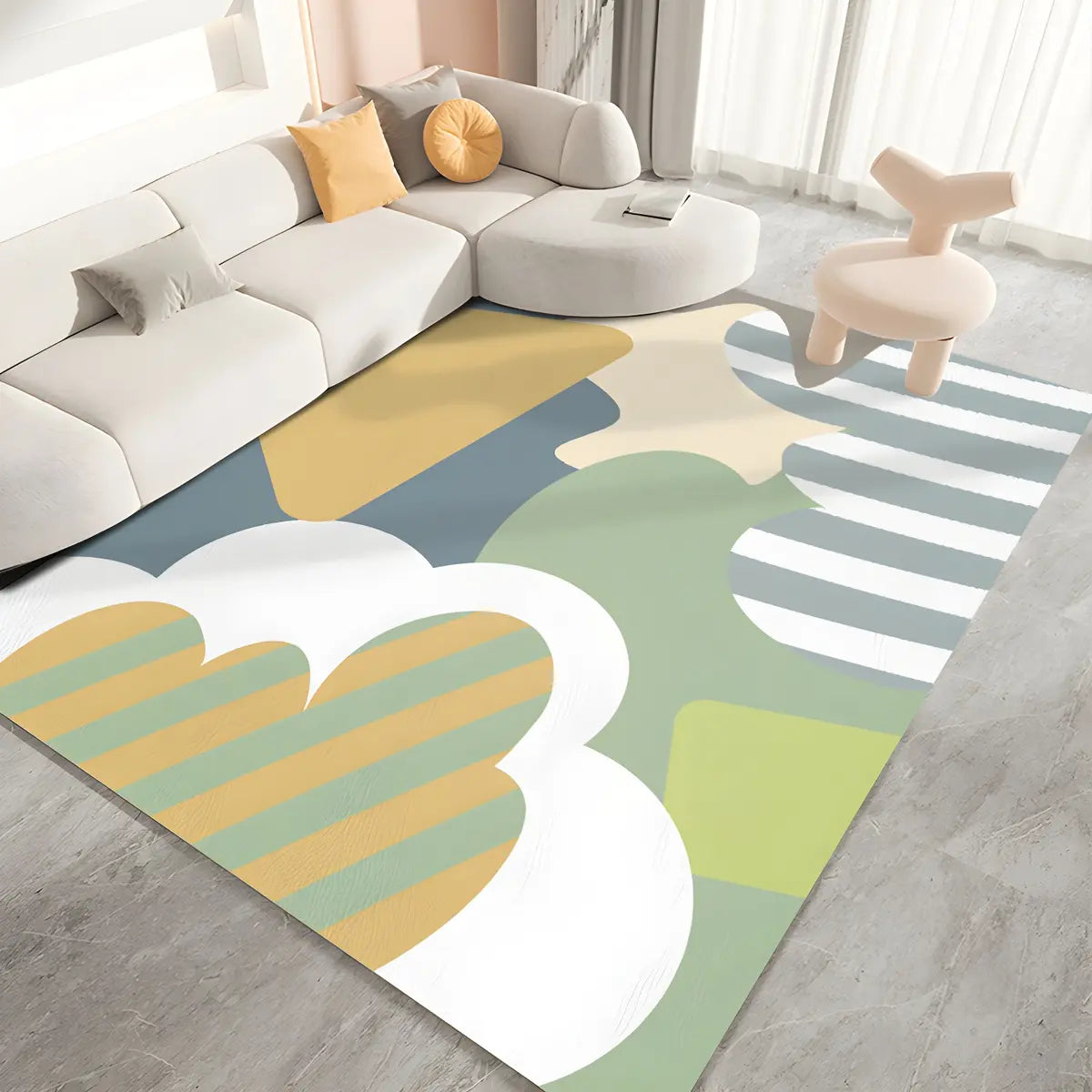 Nordic Rectangular Leather Colorblock Area Rug Image - 2