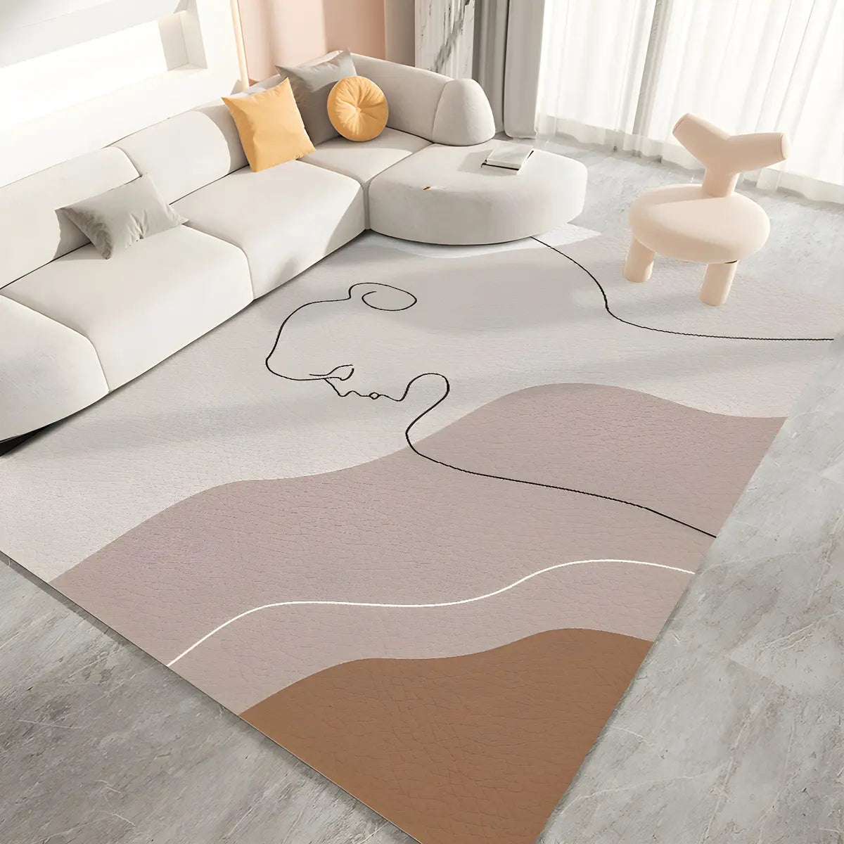 Nordic Rectangular Polyester Rose Beige Area Rug Image - 10