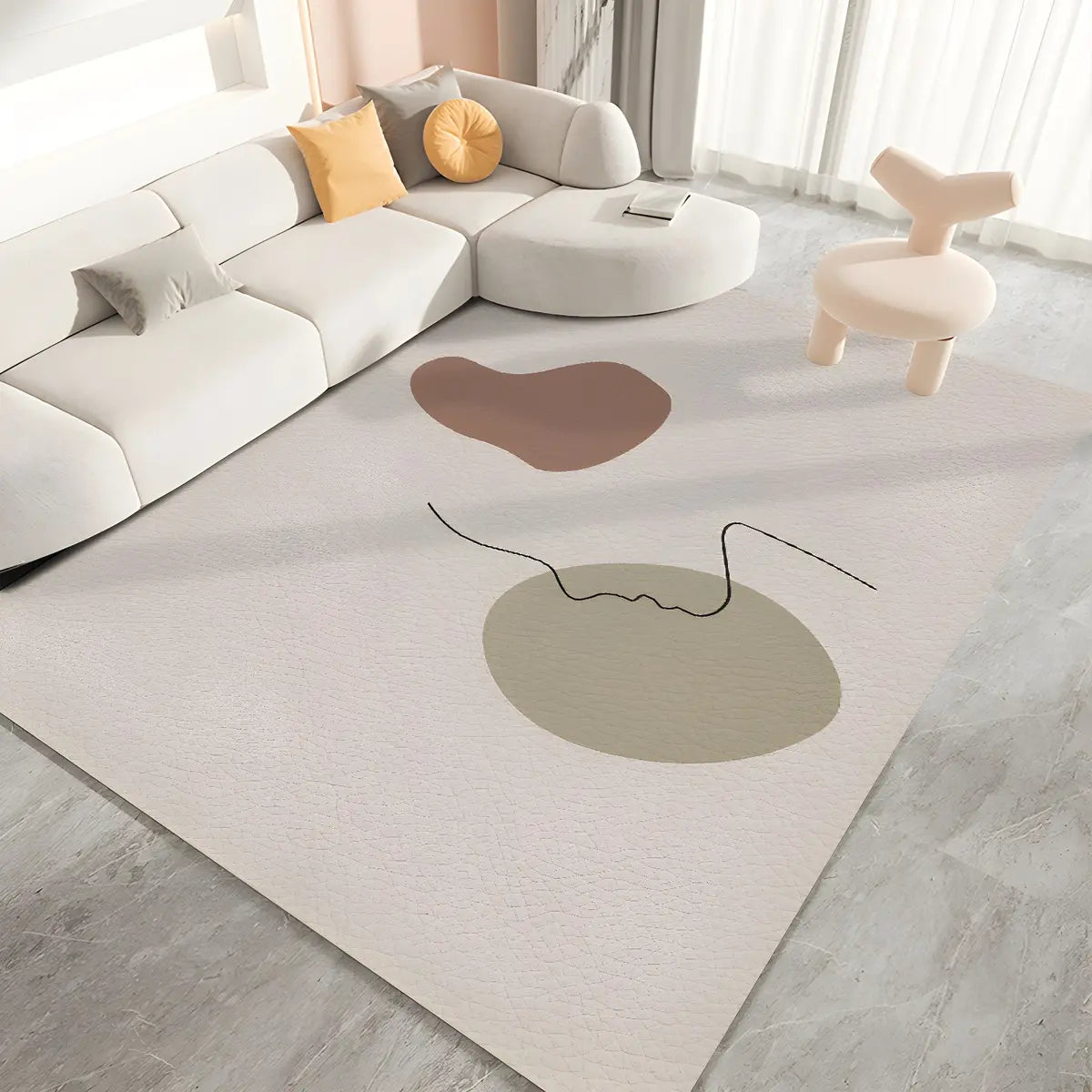 Nordic Rectangular Polyester Rose Beige Area Rug Image - 2