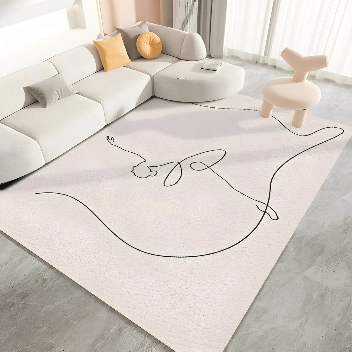 Nordic Rectangular Polyester Rose Beige Area Rug Image - 3