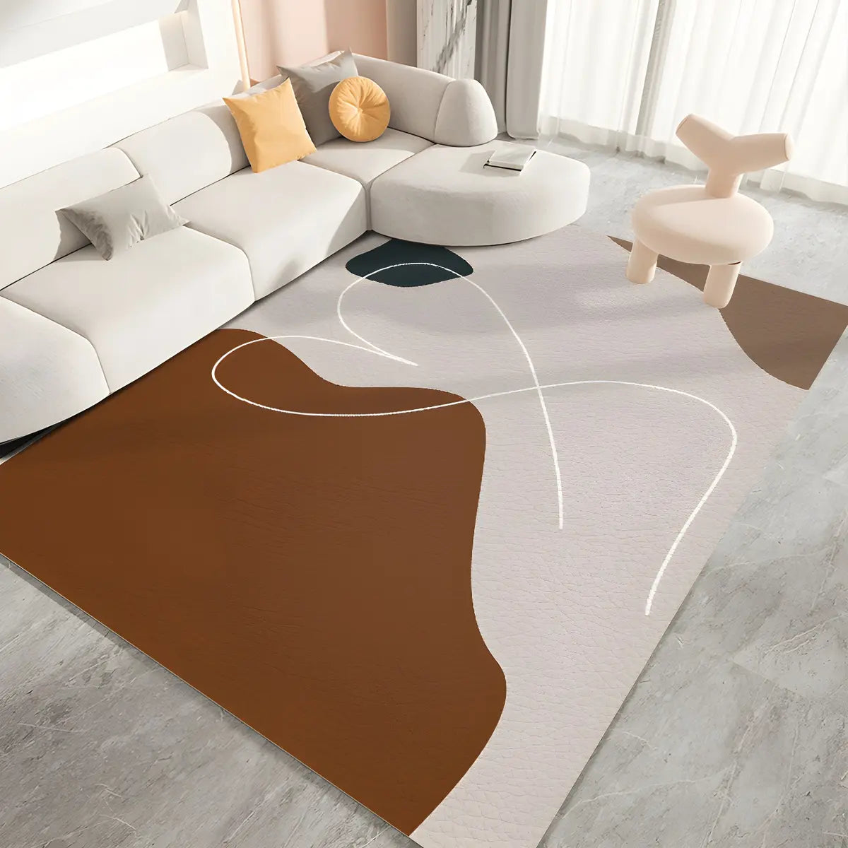 Nordic Rectangular Polyester Rose Beige Area Rug Image - 4