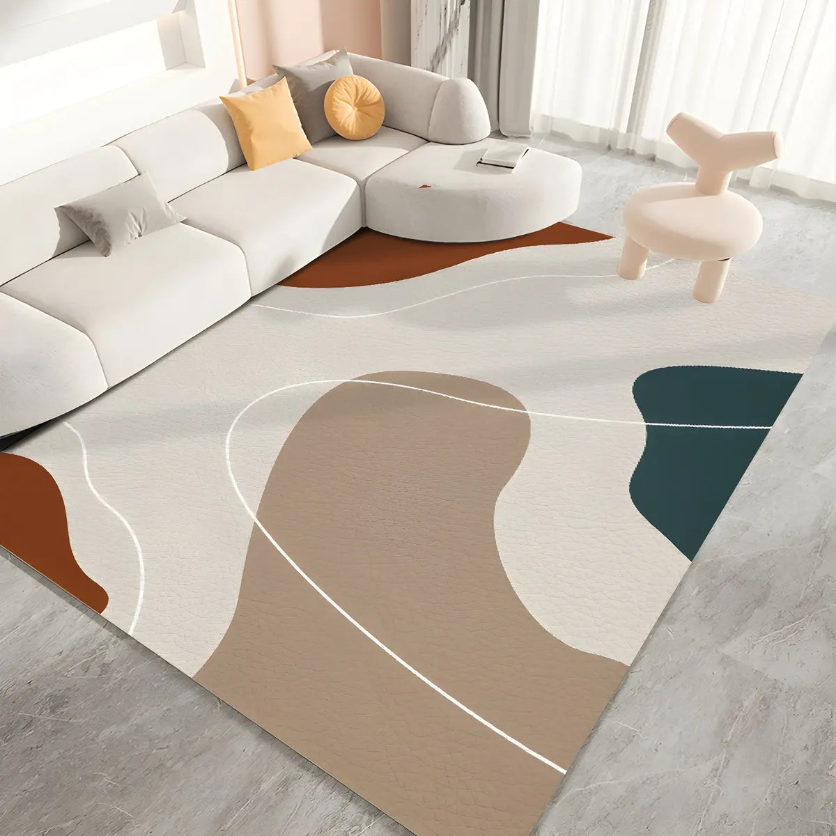 Nordic Rectangular Polyester Rose Beige Area Rug Image - 9