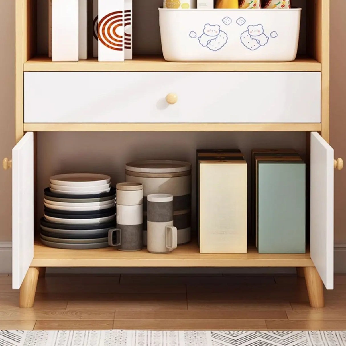 Nordic Rectangular Wood Kitchen Oak China Cabinets Image - 10