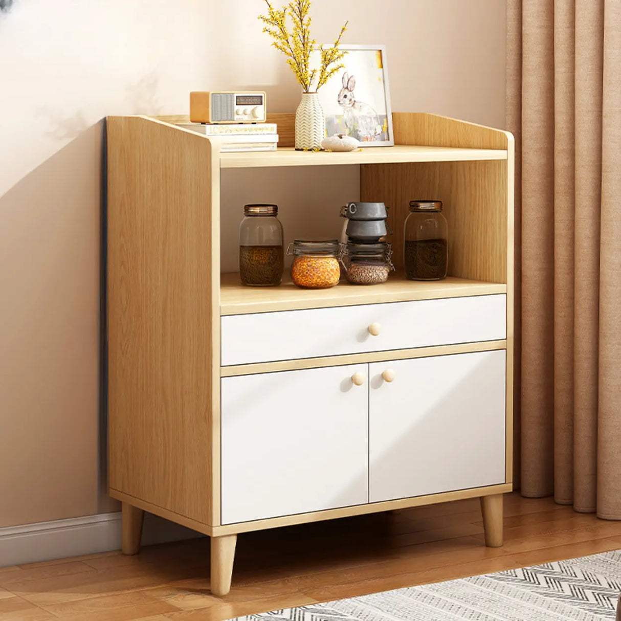 Nordic Rectangular Wood Kitchen Oak China Cabinets Image - 18