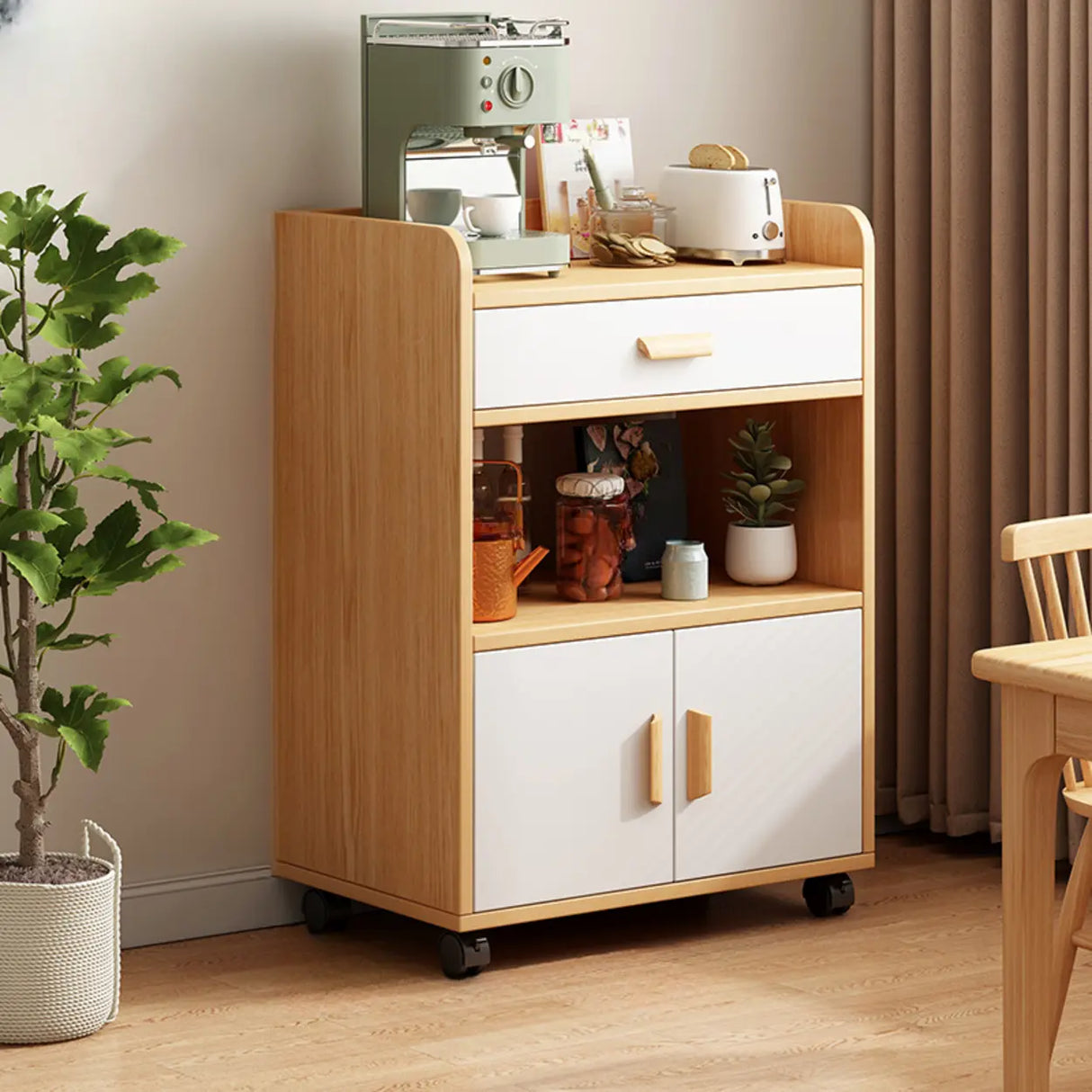 Nordic Rectangular Wood Kitchen Oak China Cabinets Image - 20