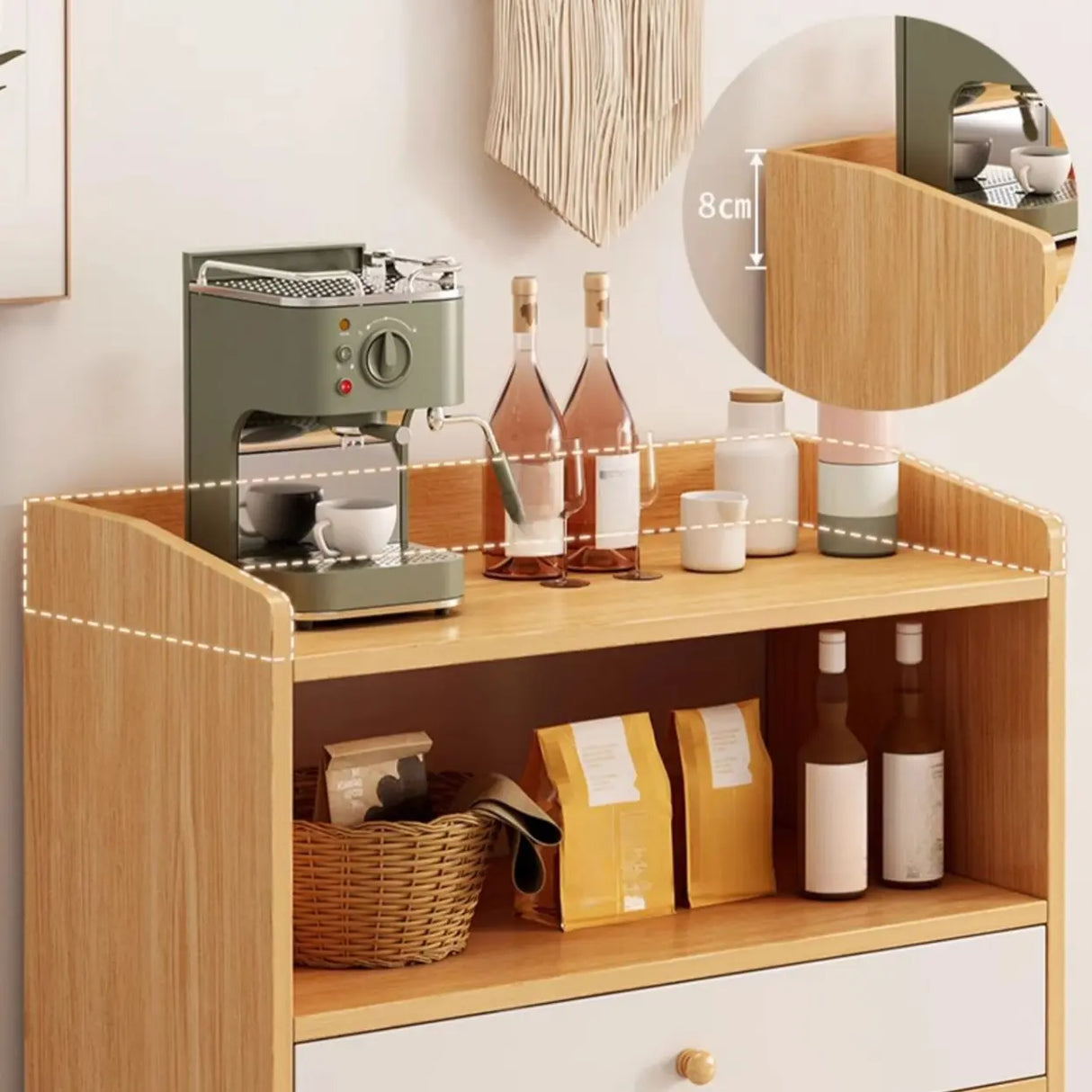 Nordic Rectangular Wood Kitchen Oak China Cabinets Image - 8