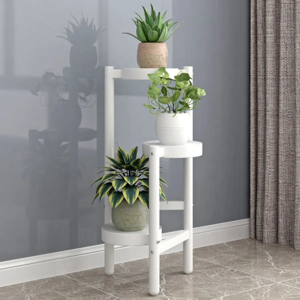 Nordic Round Multi-Level Metal Floor Plant Stand White Image - 3