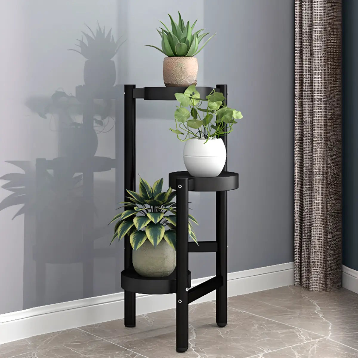 Nordic Round Multi-Level Metal Floor Plant Stand White Image - 4