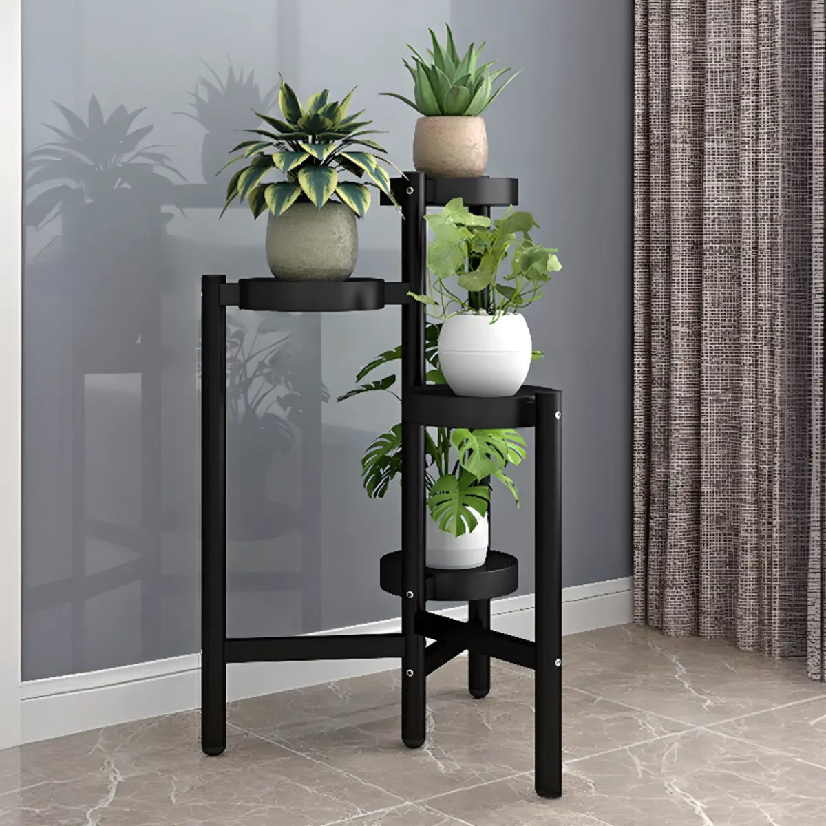 Nordic Round Multi-Level Metal Floor Plant Stand White Image - 5