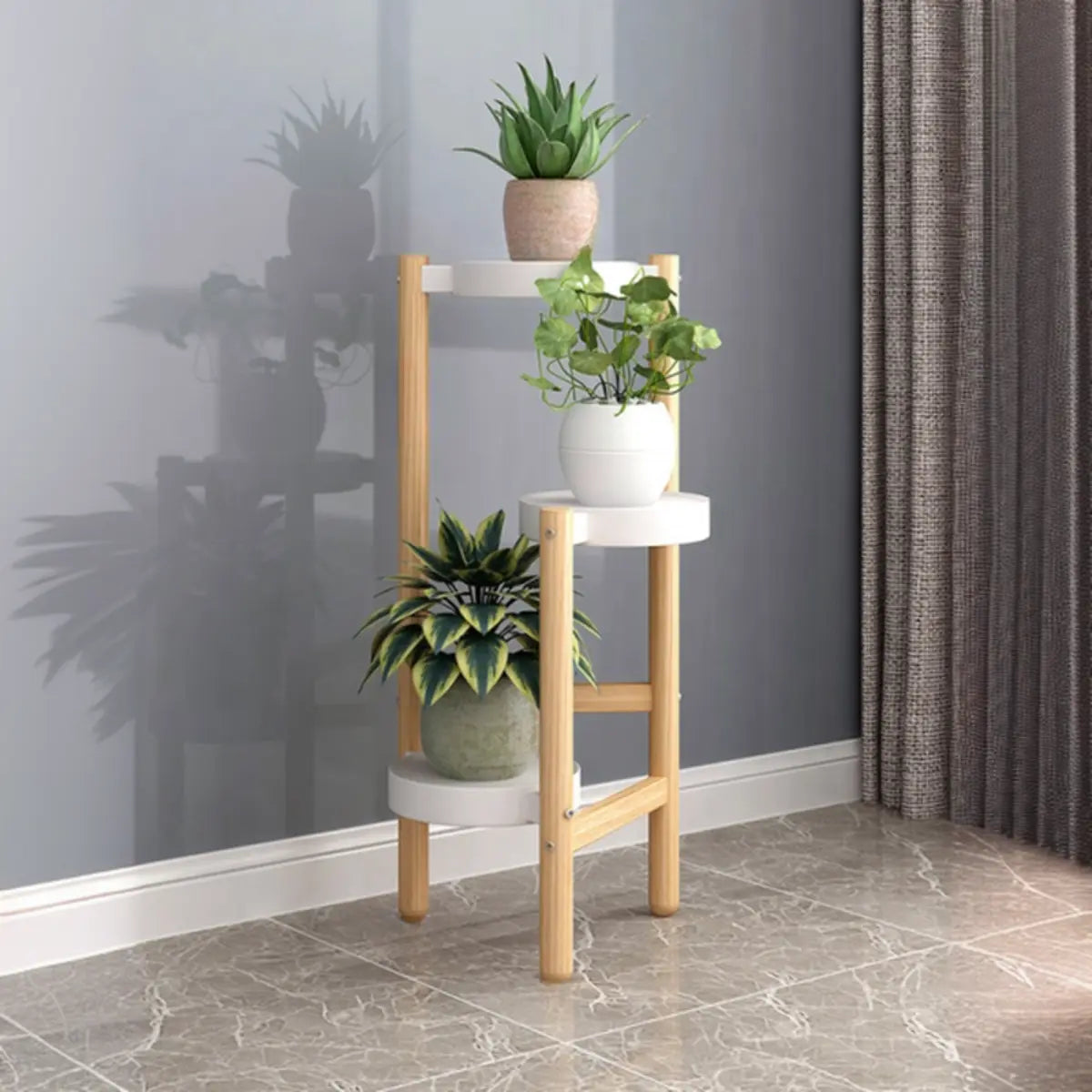 Nordic Round Multi-Level Metal Floor Plant Stand White Image - 7
