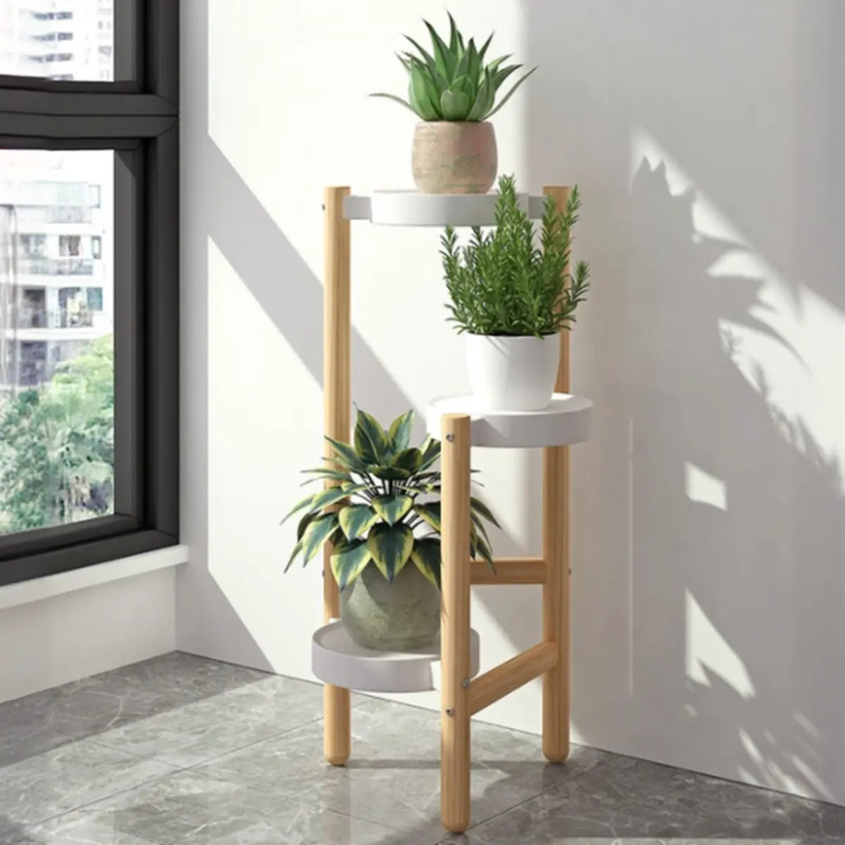 Nordic Round Multi-Level Metal Floor Plant Stand White Image - 8