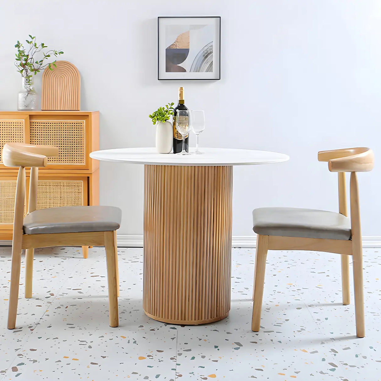 Nordic Round Pine Natural Pedestal Dining Table Image - 11