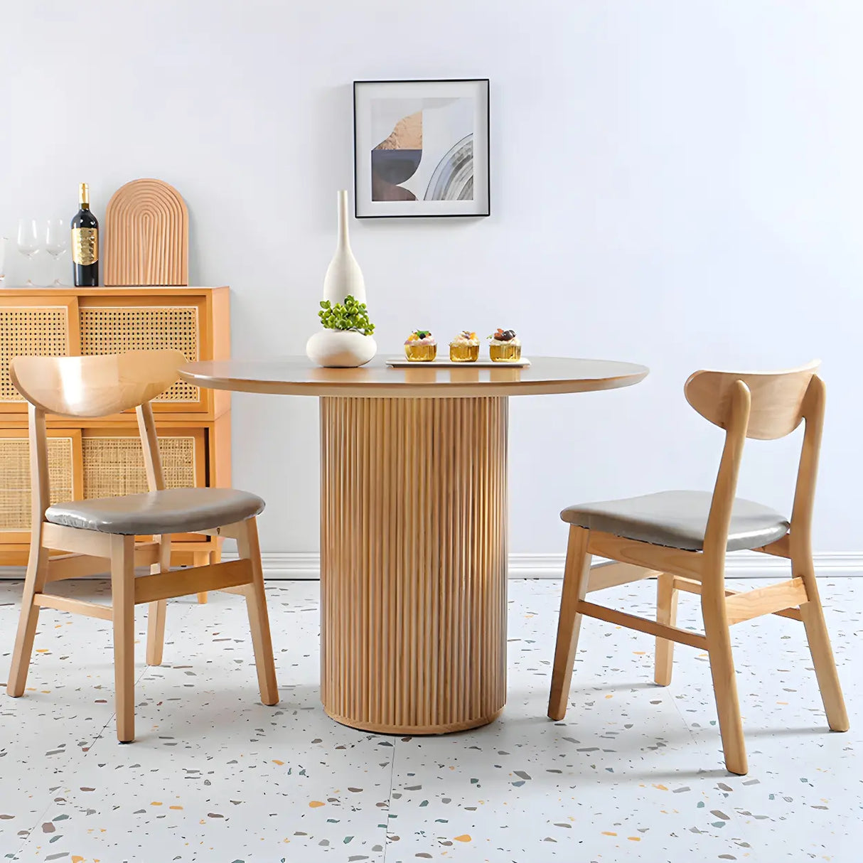 Nordic Round Pine Natural Pedestal Dining Table Image - 12