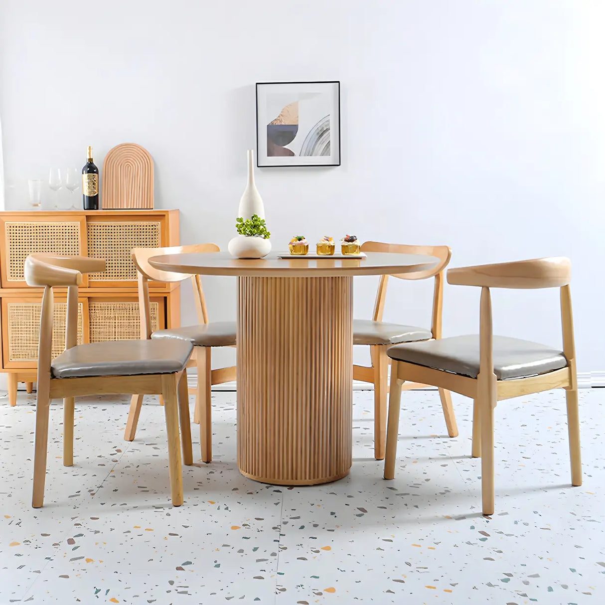 Nordic Round Pine Natural Pedestal Dining Table Image - 13