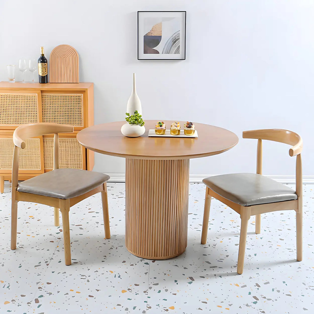 Nordic Round Pine Natural Pedestal Dining Table Image - 15