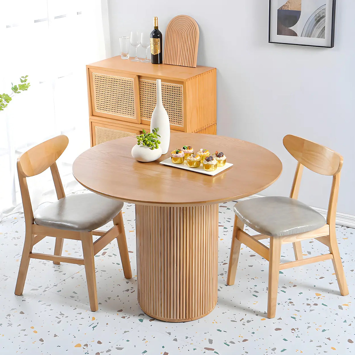 Nordic Round Pine Natural Pedestal Dining Table Image - 1