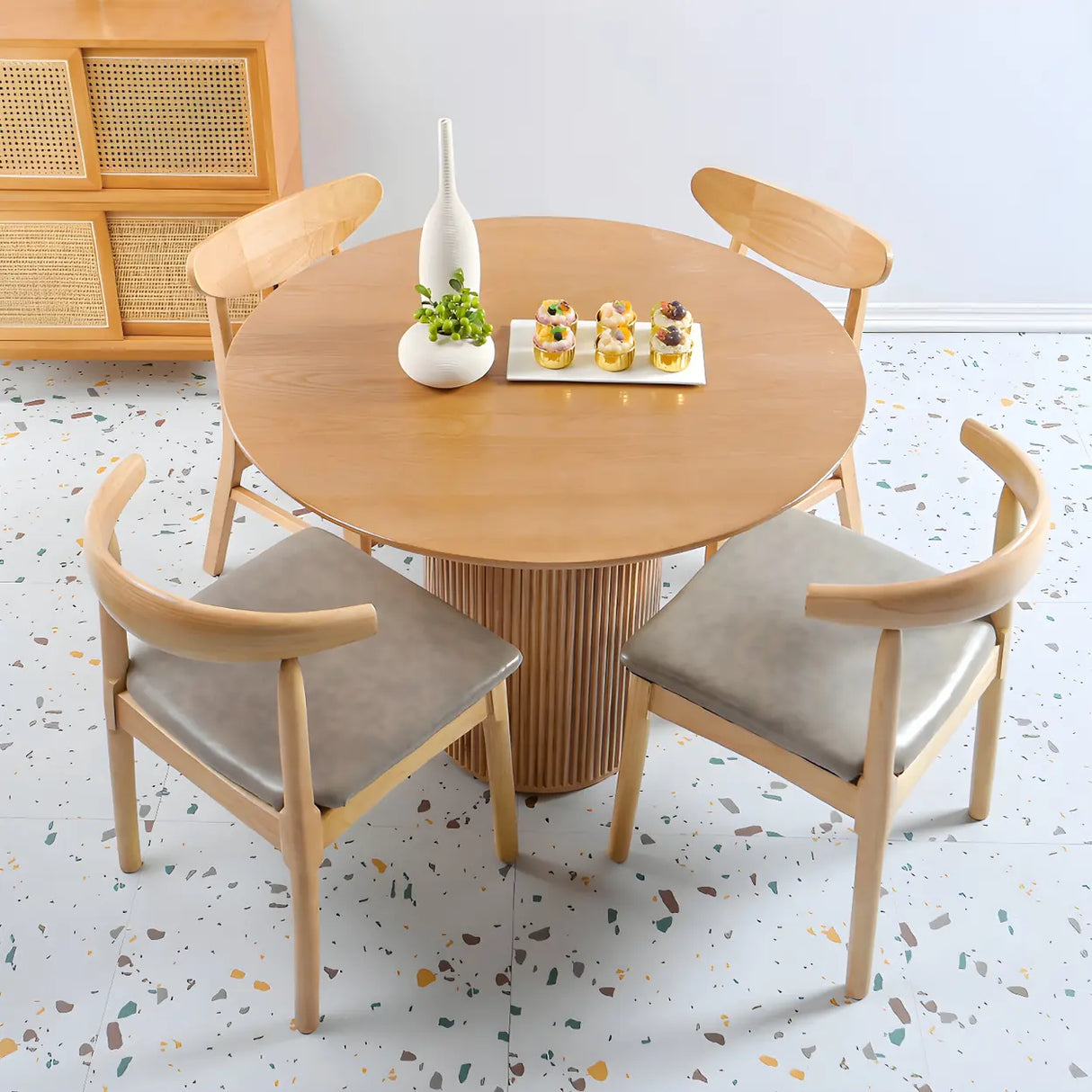 Nordic Round Pine Natural Pedestal Dining Table Image - 3