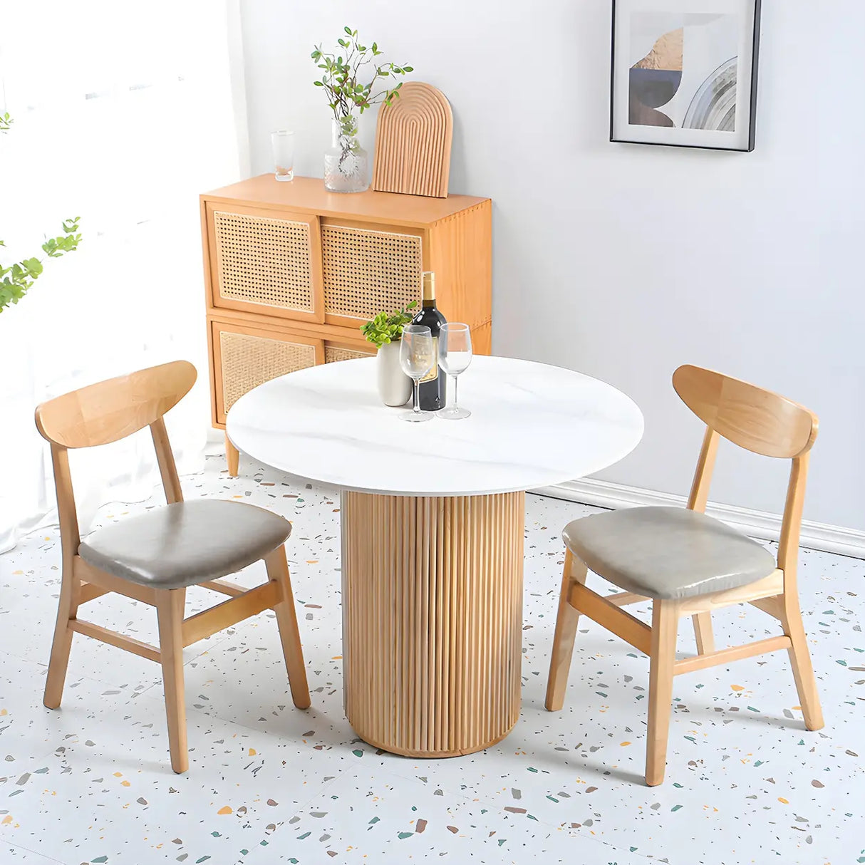 Nordic Round Pine Natural Pedestal Dining Table Image - 4