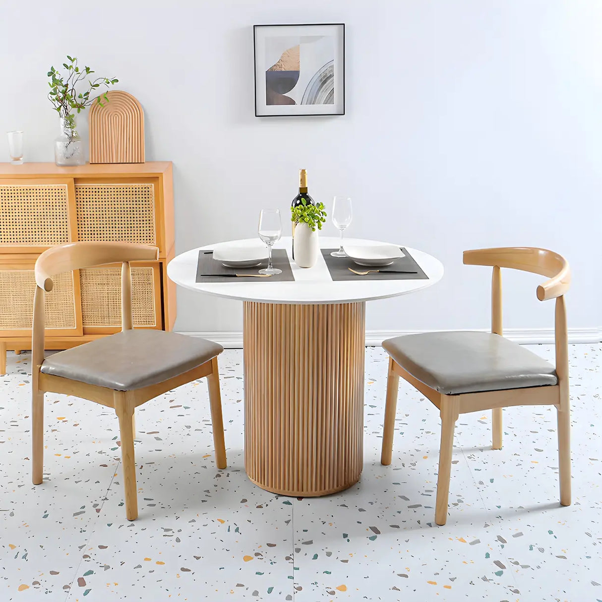 Nordic Round Pine Natural Pedestal Dining Table Image - 5