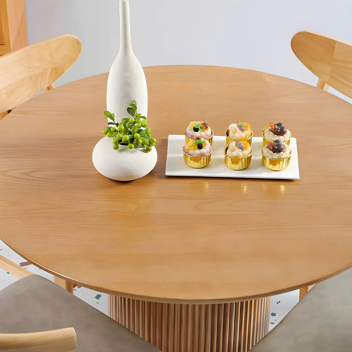 Nordic Round Pine Natural Pedestal Dining Table Image - 7