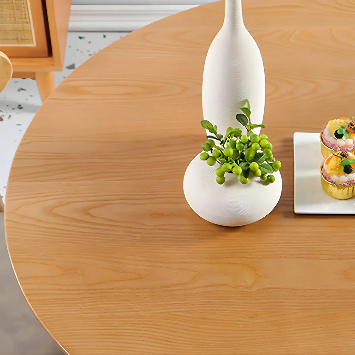 Nordic Round Pine Natural Pedestal Dining Table Image - 8