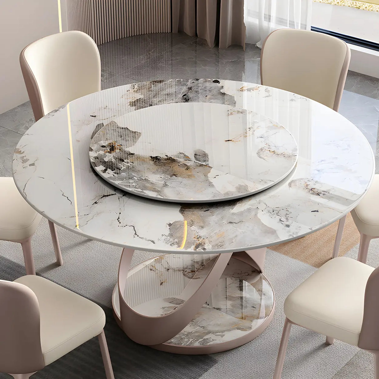 Nordic Scratch Resistant Round Stone Grey Large Dining Table Image - 10