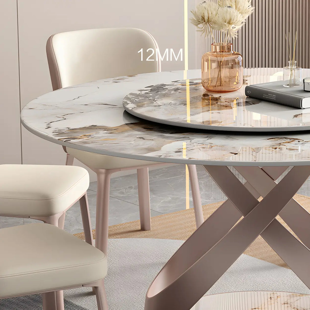 Nordic Scratch Resistant Round Stone Grey Large Dining Table Image - 7