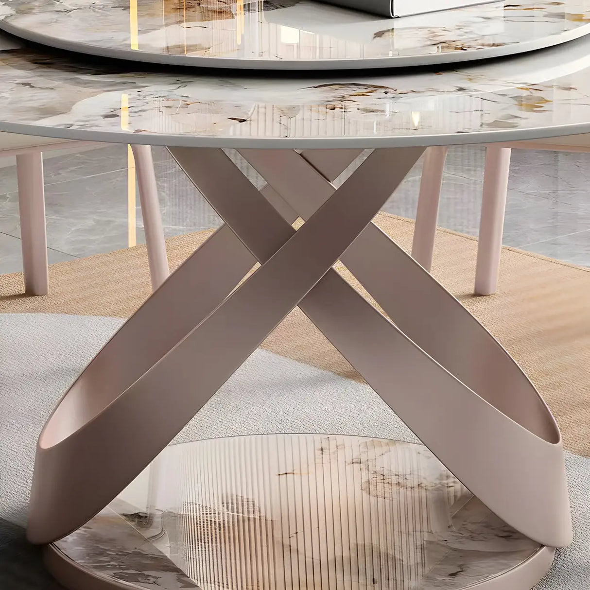 Nordic Scratch Resistant Round Stone Grey Large Dining Table Image - 8