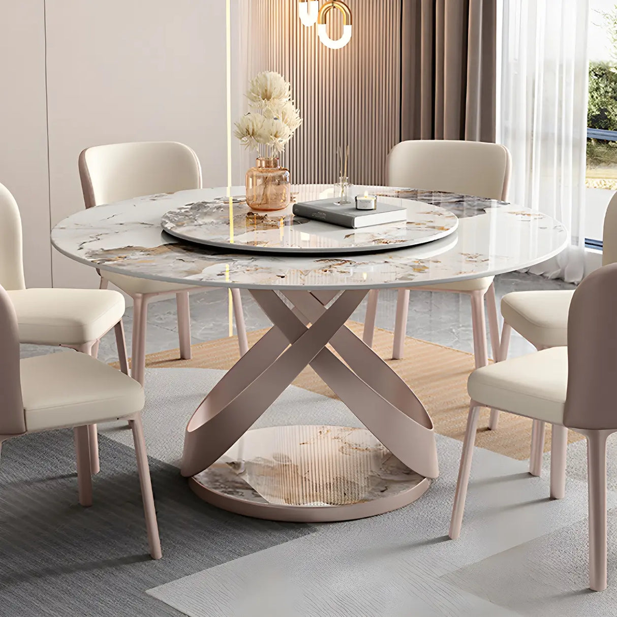 Nordic Scratch Resistant Round Stone Grey Large Dining Table Image - 9