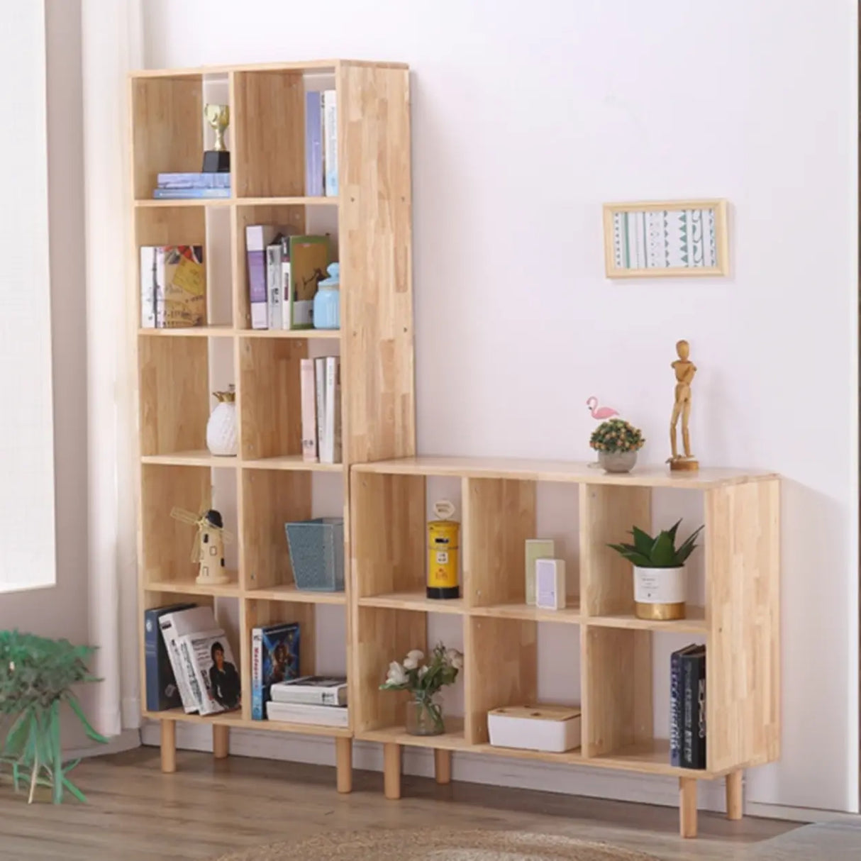 Nordic Simple Rectangular Open Back Wooden Bookcases Image - 1