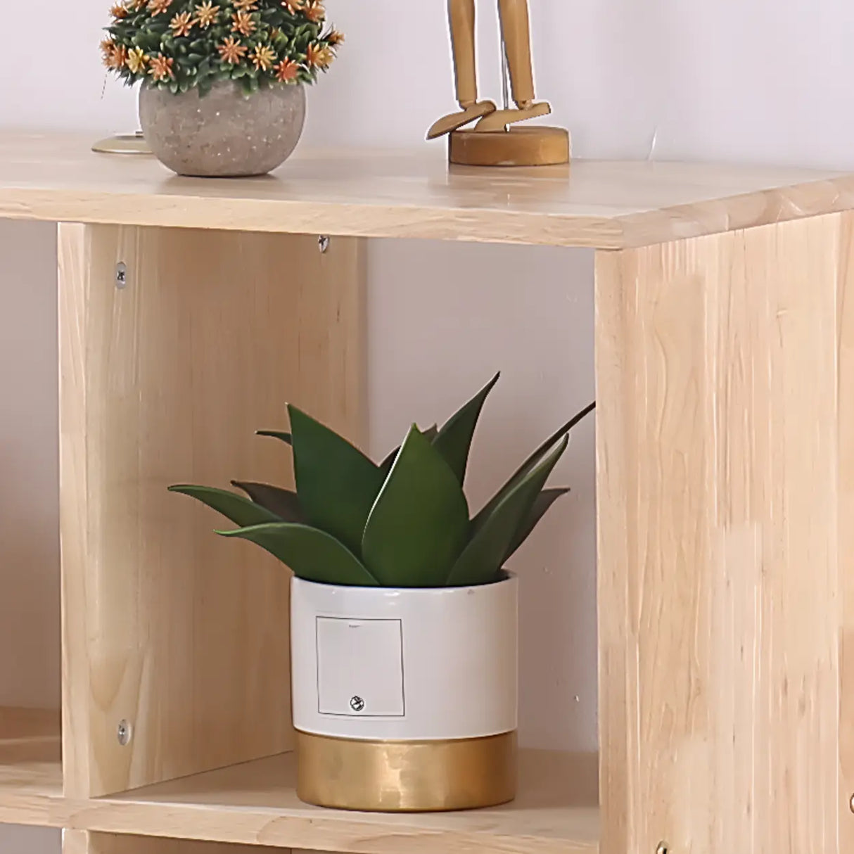 Nordic Simple Rectangular Open Back Wooden Bookcases Image - 14