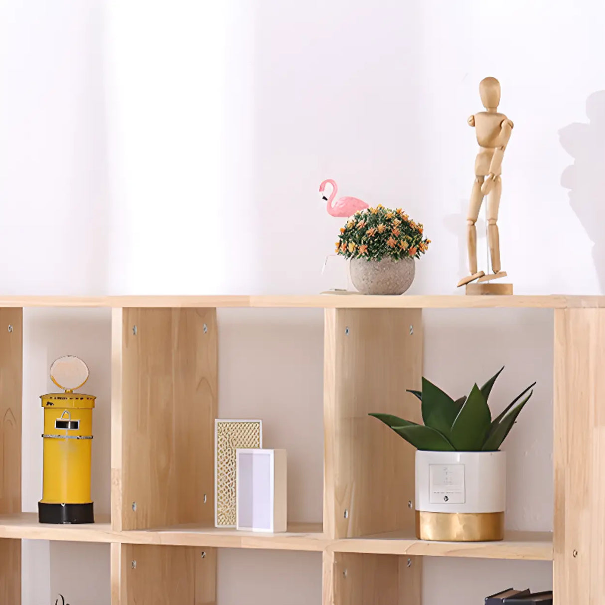 Nordic Simple Rectangular Open Back Wooden Bookcases Image - 17