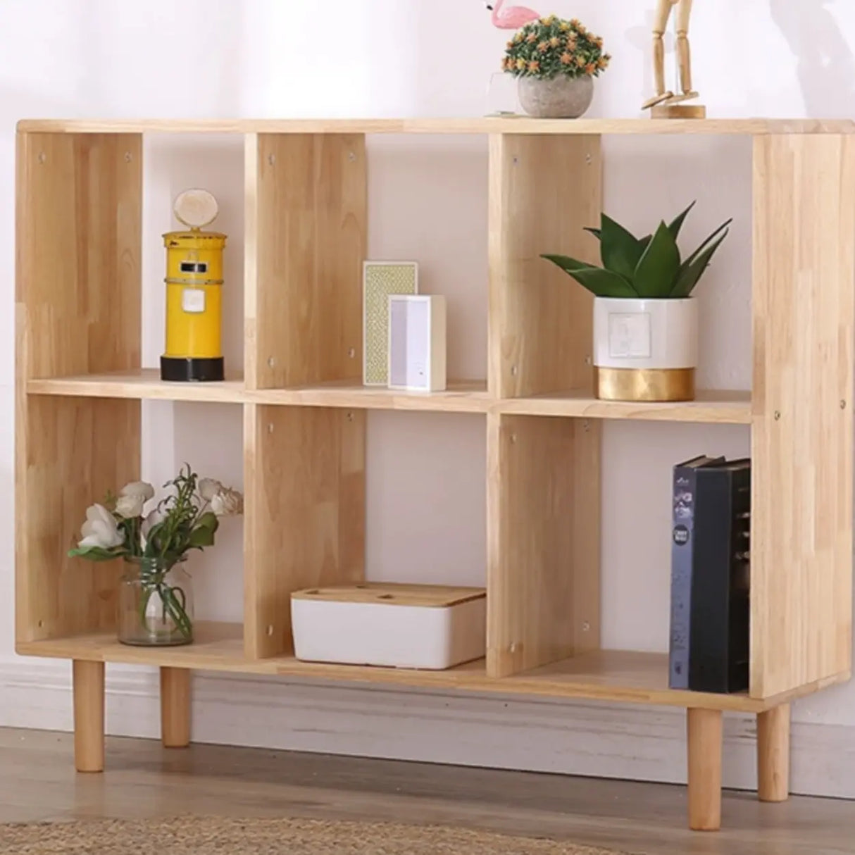 Nordic Simple Rectangular Open Back Wooden Bookcases Image - 3