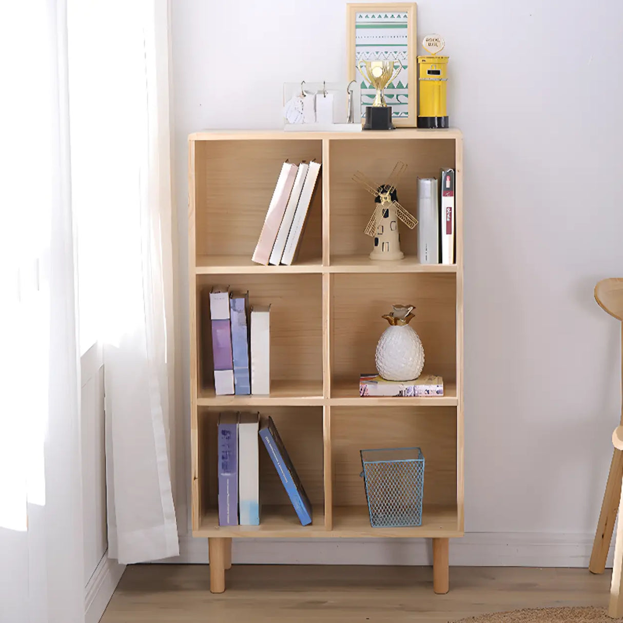Nordic Simple Rectangular Open Back Wooden Bookcases Image - 6