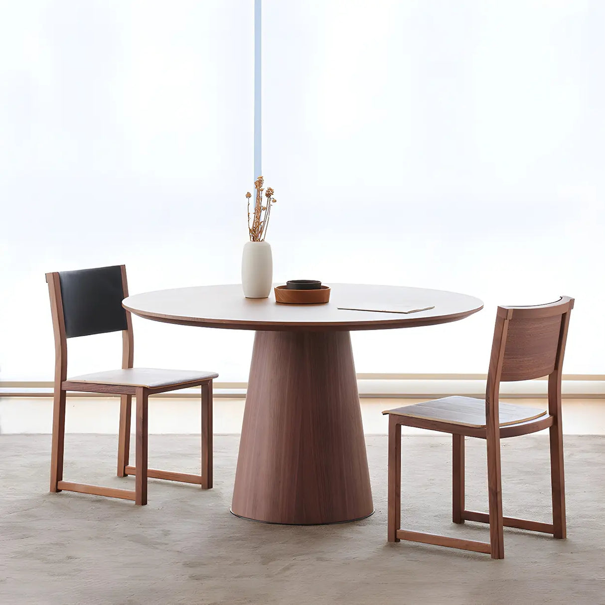Nordic Simple Round Brown Wood Dining Table Image - 1