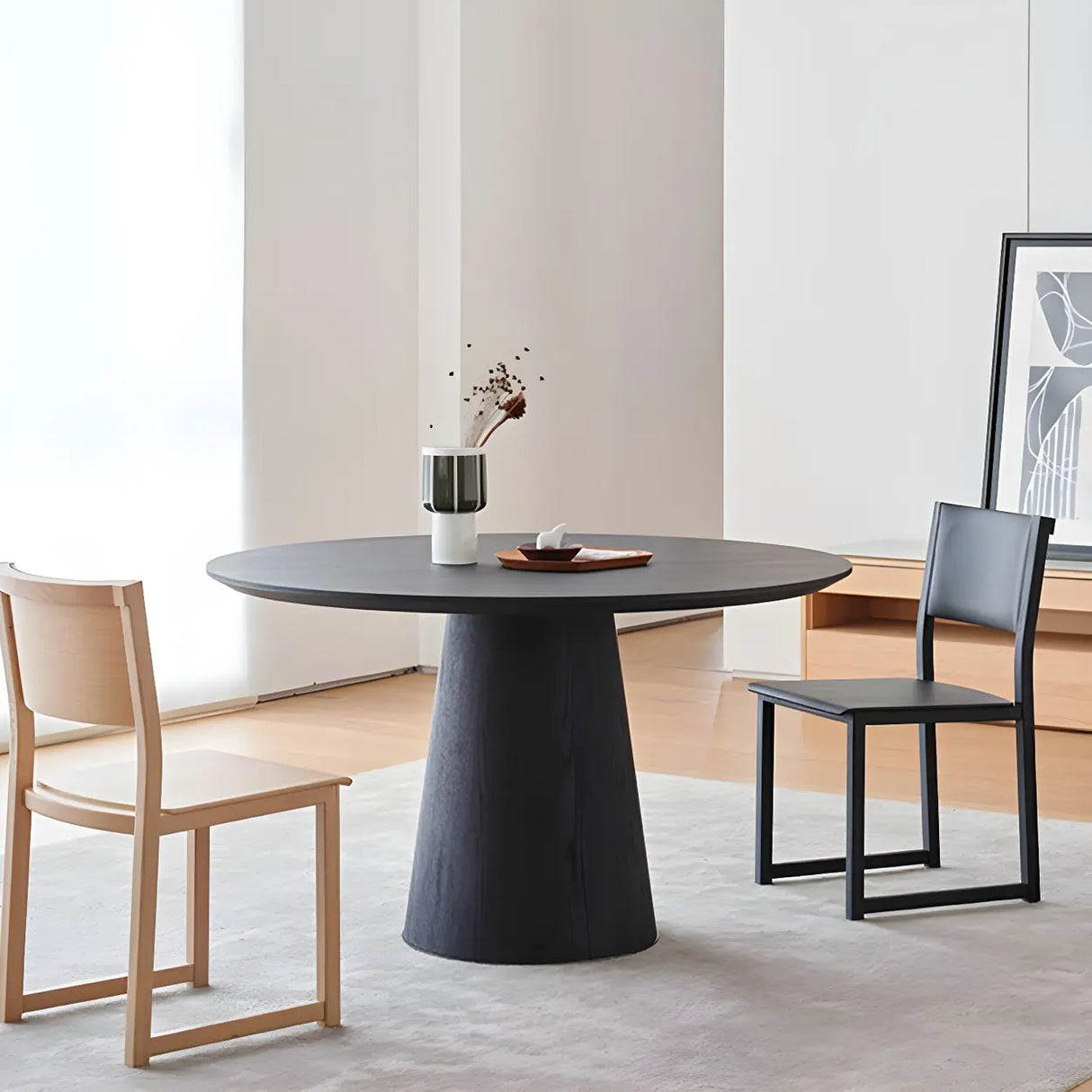 Nordic Simple Round Brown Wood Dining Table Image - 2