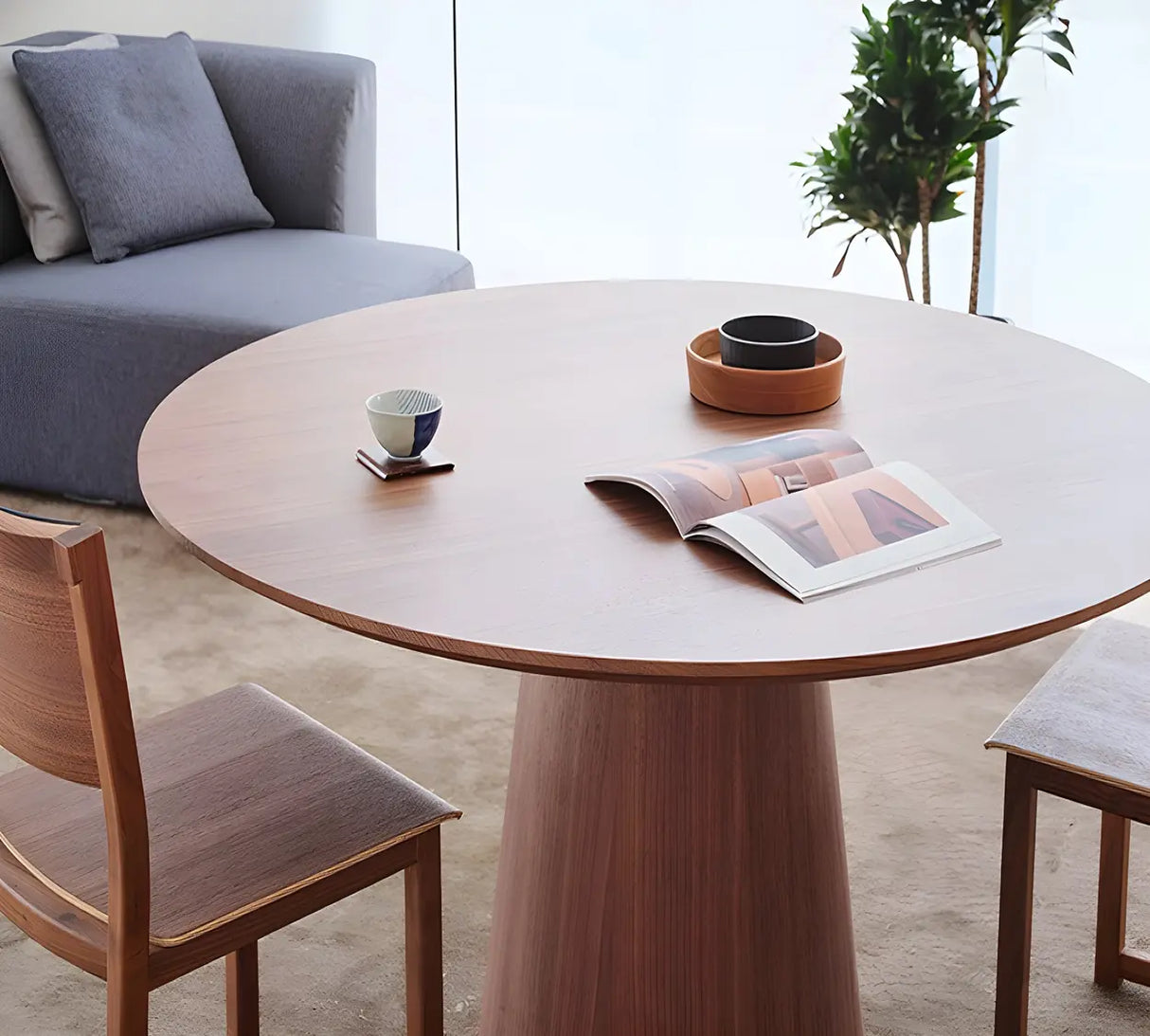 Nordic Simple Round Brown Wood Dining Table Image - 3