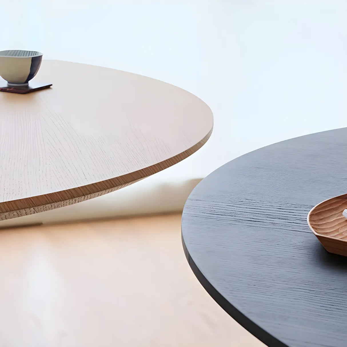 Nordic Simple Round Brown Wood Dining Table Image - 4