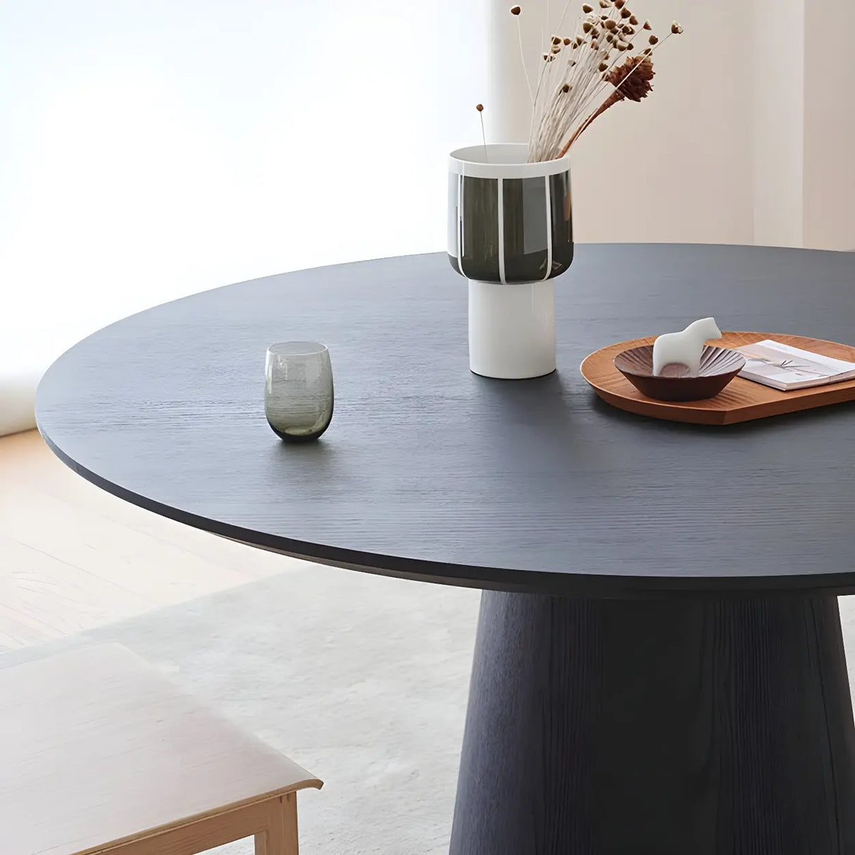 Nordic Simple Round Brown Wood Dining Table Image - 6