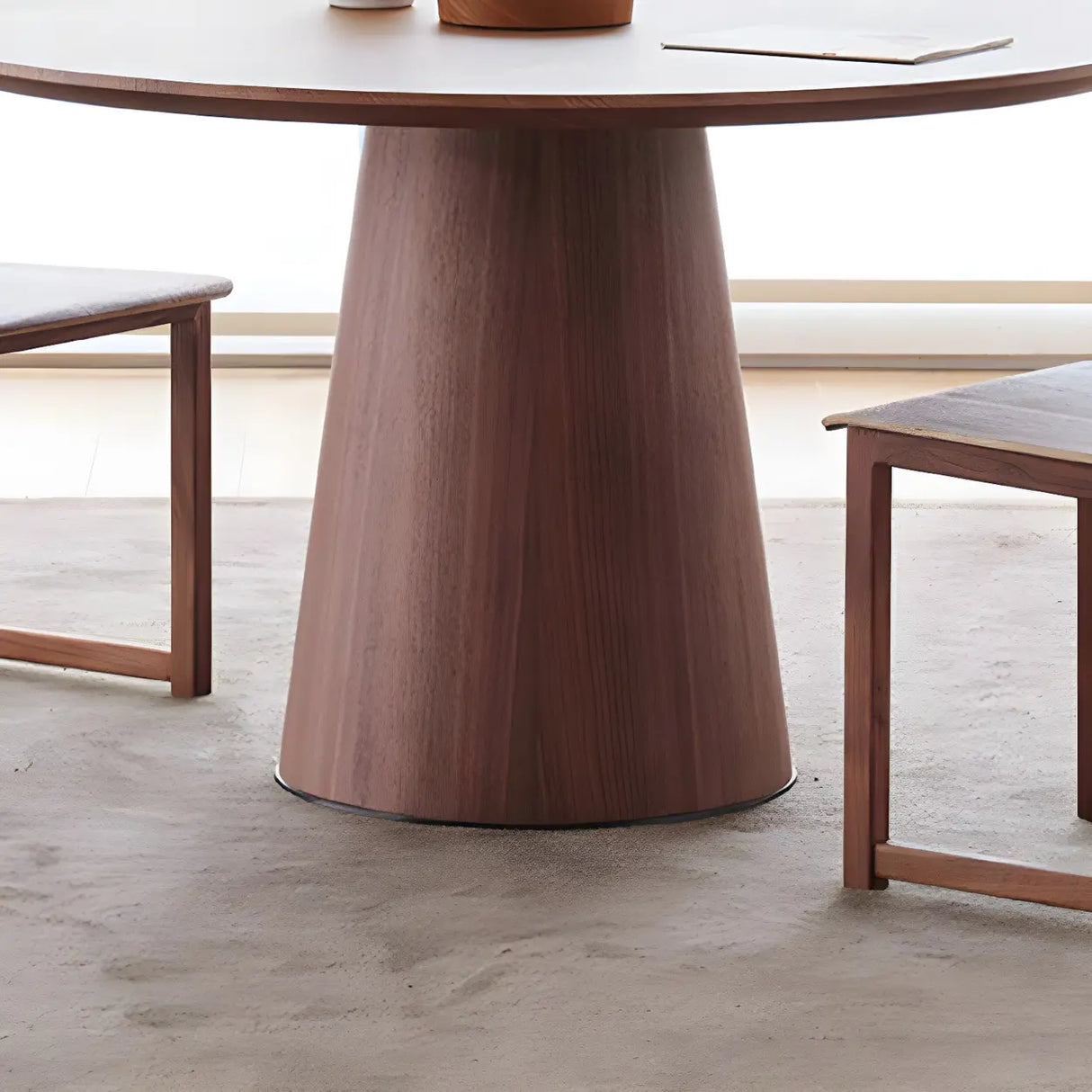 Nordic Simple Round Brown Wood Dining Table Image - 7